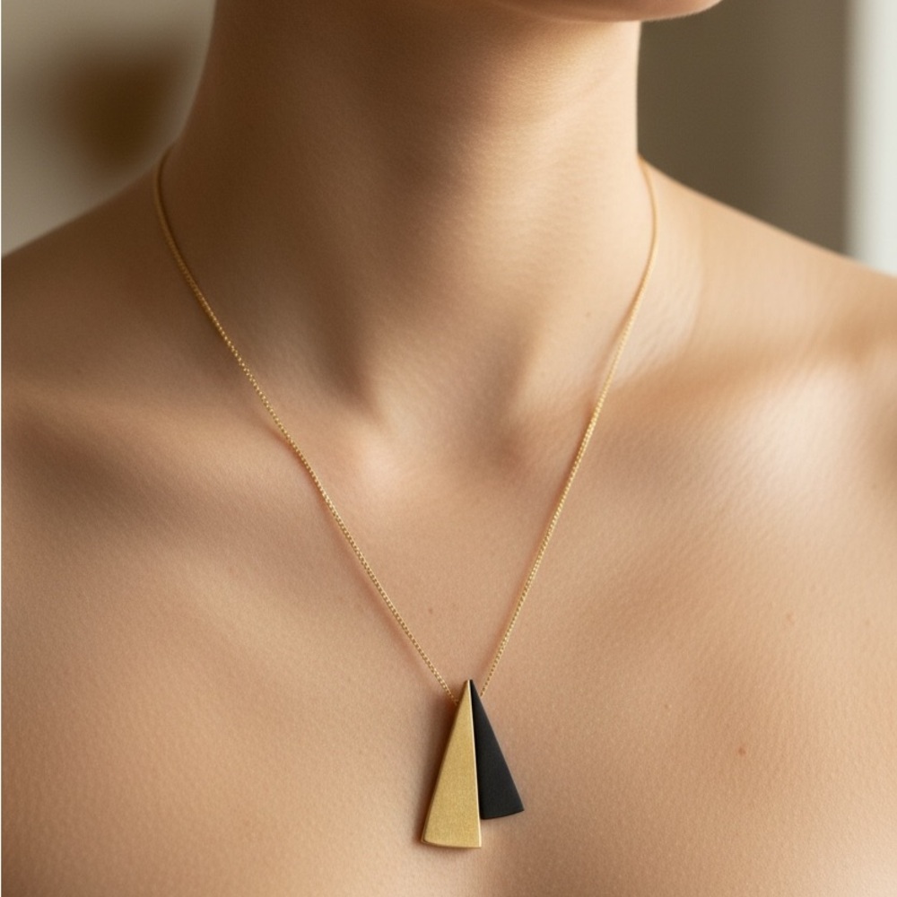 Minimal Geometric Gold and Black Pendant Necklace
